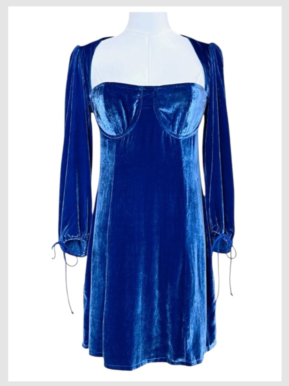 For Love & Lemons Nadine Mini Dress Royal Blue Cobalt Velvet Bustier M - Picture 2 of 8